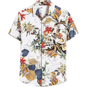 Camiseta floral Hawaiana para hombre, informal, de algodón, estampado, manga corta, multicolor, transpirable, manga corta, floral Hawaiano - Product Image 1