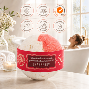 Bombe de bain premium à la canneberge, faite à la main, 180g, OEM ODM, marque privée, bombes effervescentes au sel marin, fabricant cosmétique UE, vente en gros, en vrac - Product Image 3