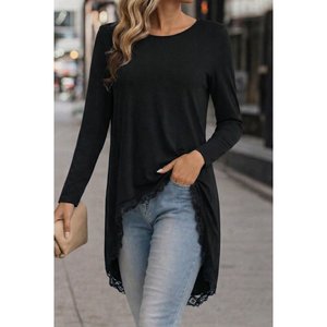 Blusa de Viscosa con Encaje y Corte Asimétrico de Manga Larga y Cuello Redondo para Mujer, de Jane's, para Uso Diario Informal, Cómoda y Elegante - Product Image 4