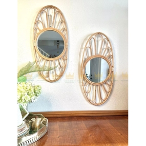 Meilleur choix de haute qualité longue durée temps Vintage Boho rotin tissé à la main miroirs ovales Offre Spéciale - Product Image 1