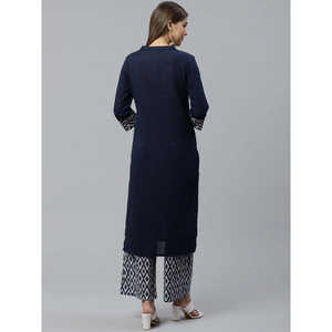 Kurta droit à imprimé floral en coton flammé et cabriqué avec palazzo à longueur de cheville haut d'été décontracté - Product Image 2