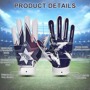 Guantes de Fútbol Americano de Alta Calidad con Logotipo Personalizado, Guantes de Receptor con Palma Adhesiva, Guantes de Entrenamiento Deportivo para Exteriores, Proveedor - Product Image 3