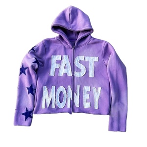 Sudadera con capucha personalizada de invierno 100% algodón con cremallera, lavado ácido, parche bordado desgastado, impermeable, transpirable, estilo urbano - Product Image 1