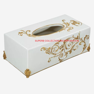 Caja de pañuelos de Metal con acabado dorado de calidad Superior con diseño de hojas Mesa de último diseño Caja de pañuelos de Metal decorativa Servilletero - Product Image 4