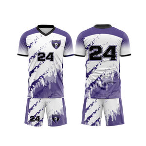 Nouvelle conception de maillot de football imprimé par sublimation, uniforme d'équipe personnalisé, col en V, manches courtes, séchage rapide, respirant, tissu 100% polyester de haute qualité - Product Image 2