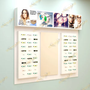 Élégant présentoir mural pour lunettes de soleil en acrylique et bois avec verre rotatif à lumière LED pour la vente au détail et la publicité - Product Image 1