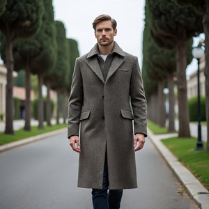 Vêtements d'hiver Manteaux en laine décontractés pour hommes Manteaux longs en laine pour hommes Streetwear d'extérieur Blazer en laine long à simple boutonnage Hommes - Product Image 2