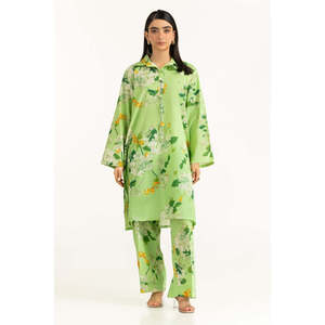 Ensemble coordonné imprimé en tissu cambric vert clair pour femmes, tenue décontractée en short 2 pièces, tailles XS-XXS pour les saisons printemps/été - Product Image 5