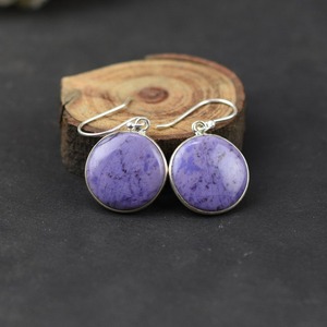 Joyería de piedras preciosas Charoite para mujer, pendientes de estilo bohemio, joyería de Plata de Ley 925, pendientes hechos a mano de tendencia, Regalo para mamá - Product Image 3