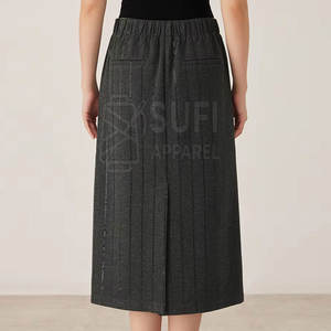 Jupe en tricot pour femme, design moulante à taille naturelle, tissu en coton doux et élastique, écologique, respirante, longueur midi, automne-hiver - Product Image 2