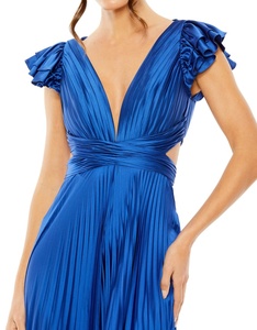 Robe de bal luxueuse sans dos pour femmes, motif drapé, longueur au sol, robe de soirée trapèze, sans manches, 100% polyester - Product Image 2