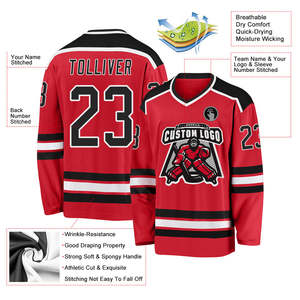 Jersey de Hockey sobre Hielo para Hombre 100% Poliéster, Rojo y Negro, Uniforme de Equipo Personalizado con Impresión, Bordado y Sublimación, Fabricante - Product Image 5