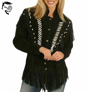 Chaqueta de cuero de ante occidental estilo vaquera de Invierno para mujer de calidad superior a rayas transpirable a prueba de viento prendas de vestir exteriores detalle de flecos - Product Image 6