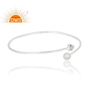 Hot Selling 925 Sterling Silver Natural Pearl & Crystal Quartz Gemstone <b>Bangle</b> Custom Jewelry for Women Gift for Her - Product Image 3