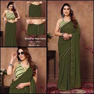 Prêt-à-porter Georgette avec dentelle imprimée et passepoil Collection Sari - Product Image 2