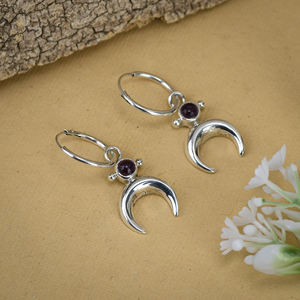 Piedras preciosas de amatista natural Diseño De Luna Plata de Ley 925 hermoso aro pendientes colgantes joyería mayorista - Product Image 2