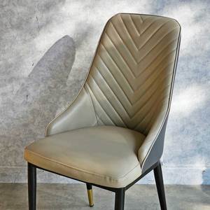 Contemporary Midcentury <b>Dining</b> <b>Chair</b> GA68038 with Faux Leather Upholstery Herringbone Stitching Iron Legs - Product Image 4