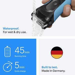 Rasoir électrique sans fil rechargeable par USB pour hommes, rasoir rotatif humide/sec avec triple lame, tondeuse IPX7 étanche, noir et bleu - Product Image 2