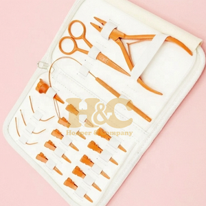 High Demand Hair Extension <b>Tools</b> <b>Kit</b> Orange Plier Scissors Needles Pouch <b>Mini</b> Hair <b>Tool</b> <b>Kit</b> Stainless Steel Tape Clip Loop logo - Product Image 1