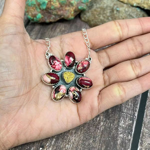 Collar Druzy de plata de ley hecho a mano con diseño de Rosa Dalia, elegante joyería de piedras preciosas, regalo para ella - Product Image 1