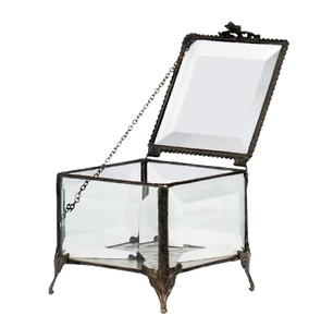 Design élégant Boîte à bijoux en verre très exigeante en métal et fer Boîte décorative à bijoux chère Boîte à bijoux en verre de vente indienne - Product Image 1