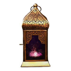Farol Vintage de Latón de Alta Calidad con Vidrio Naranja y Acabado Pulido para Decoración de Mesa, Farol Árabe para Decoración - Product Image 4