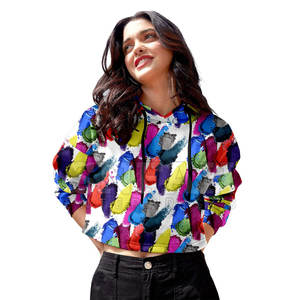 Última sudadera casual para mujer con logotipo personalizado impreso Crop Top Sudadera con capucha con logotipo frontal ropa corta de invierno - Product Image 2