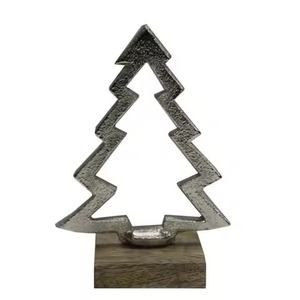 Árbol de Navidad Decorativo de Aluminio con Base de Madera, Color Plateado y Natural, Decoración de Mesa y Navidad - Product Image 5