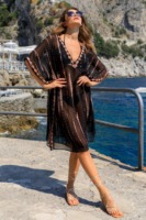 Robe de plage longue en soie noire à manches longues, style bohème, pour soirée cocktail, avec un imprimé tie-dye fait main, de luxe, pour les vacances
