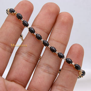 Cabochon naturel étoile noire saphir et diamant pierre précieuse or jaune 14 carats bracelets faits à la main bijoux pour la vente en gros - Product Image 4