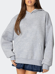 Vente en gros de sweats à capuche pour femmes poids léger 100% coton sweats à capuche en éponge française femmes 300 GSM sans fil haither gris sweat-shirt pour femmes - Product Image 3