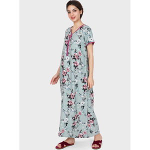 Evolove – Robe de nuit longue décontractée en rayonne imprimée pour femme, super confortable, taille élastique, du XS au 3XL, pour l'été, gris-vert - Product Image 5