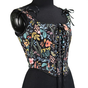Nouveau gilet rétro imprimé français pour femmes, vêtement d'extérieur, corset à armatures, lacets, col en U, amincissant et façonnant la taille, fabricant de gaine amincissante - Product Image 3