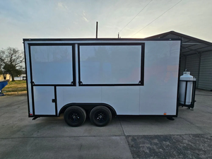 Camion de restauration mobile 8,5' x 16' blanc avec finitions noires, pour événements et traiteur, à vendre - Product Image 2