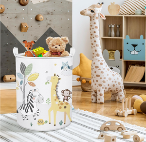45L Cartoon Animals Elephant Fox White Kids <strong>Laundry</strong> Hamper Lion Clouds Round Toy Clothes Storage <strong>Basket</strong> for <strong>Children</strong> - Product Image 2