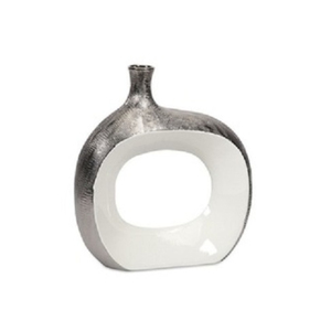 Florero de diseño moderno en hierro con acabado plateado, perfecto para Bodas de mesa y Decoración elegante para sala de estar - Product Image 1