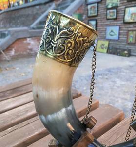 Corne à boire décorative naturelle Viking coquille polie écologique style animal religieux artisanat en métal souvenir en bois unique - Product Image 3
