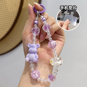 Großhandel Cartoon Acryl Bär Handyband Niedlicher Modischer Taschenanhänger Perlen Galvanisiert DIY Handykette - Product Image 6