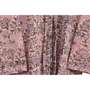 Kimono coton gaufré rose robe avec des motifs botaniques noirs femmes été bio ouvert avant vêtements de nuit Robe vêtements de plage robe - Product Image 5