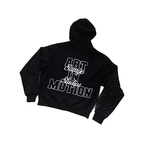 Sudadera con capucha desgastada bordada con apliques personalizados y cremallera con diamantes de imitación lavado ácido Vintage lavado hombres Fleece Streetwear Sudadera con capucha para hombres - Product Image 2