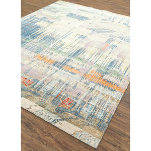 Alfombra Kavi Azul de Lana y Seda de Bambú Anudada a Mano Unstring Srb(709)-Patrón Abstracto para Uso Doméstico - Product Image 2