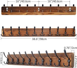 Rustic Large <b>Wall</b>-Mounted Coat <b>Rack</b> With Long Wood <b>Hooks</b> Farmhouse Style Hanging Coat for Clothing - Product Image 2