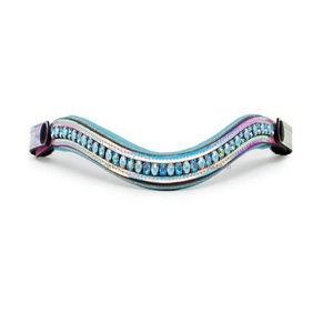 Bande de front de bride de cheval rembourrée colorée en cuir verni de qualité supérieure avec perles de cristaux multicolores fermeture à boucle à pression - Product Image 2