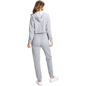 Chándales cortos de algodón de talla XL informales de Invierno para mujer, servicio OEM gris, trajes deportivos para correr, conjuntos lisos y elegantes para mujer - Product Image 2