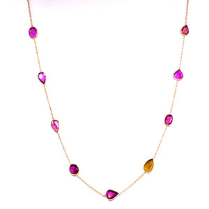 Trendy Everyday Wear Sterling Silver 925 Multi Tourmaline Gemstone Classic Celeb Style Link Chain Necklace - Product Image 1
