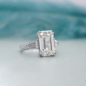IGI Certified Emerald Cut <b>Diamond</b> <b>Ring</b> with Tapered Baguette Side Stones - Product Image 2