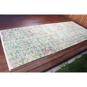 พรมวินเทจสไตล์ตุรกี ขนาด 3.9x9.3 ฟุต พรมลายตารางสีเขียว-น้ำเงิน ทำจากขนสัตว์ - Product Image 2