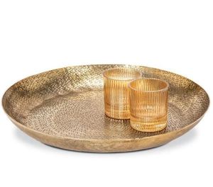 Bandeja de servicio de aluminio de latón dorado redonda hecha a mano moderna nueva llegada para frutos secos merienda postre servir para boda de Ramadán - Product Image 4