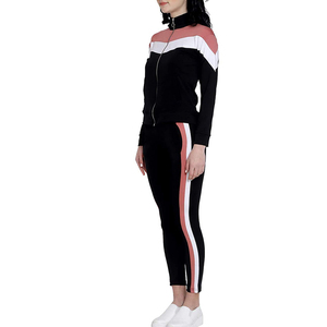 Ensemble de survêtement noir à col roulé pour femme, manches longues, couleur unie, coupe sportive, vêtements d'automne, matière spandex et polyester, leggings ajustés - Product Image 3