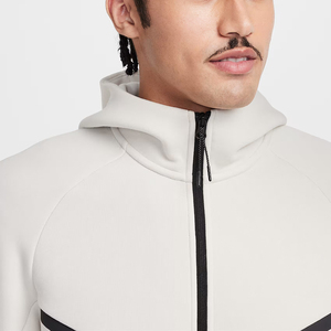 Sweat-shirt à capuche Windrunner pour homme 100% coton avec fermeture éclair complète Sweat-shirt coupe-vent à poche Manches utilitaires Techniques d'appliques brodées Automne - Product Image 3